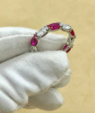 3ct Oval Cut Pink Ruby Alternating Diamond Wedding Band Ring 14k White Gold Over