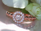 1Ct Round Cut Diamond Ball Shape Shank Halo Engagement Ring 14K Rose Gold Finish