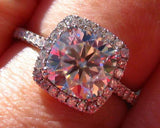 Round Accents Halo Engagement Ring 2.3ct Cushion Cut Diamond 14k White Gold Over