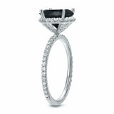 3Ct Round Cut Black Diamond Solitaire Halo Engagement Ring 14K White Gold Finish