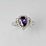 2ct Pear Cut Purple Amethyst Engagement Ring Halo Floral 14k White Gold Finish
