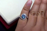 2.25ct Engagement Ring Round Cut Blue Topaz Swirl Twist 14k White Gold Finish