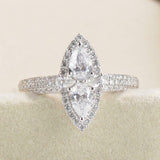 Halo Three Row Accent Engagement Ring 3ct Pear Cut Diamond 14k White Gold Finish