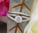 Split Shank Bridal Set Engagement Ring 2ct Round Cut Diamond 14k White Gold Over