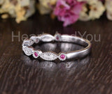 0.3ct Round Cut Simulated Ruby Half Eternity Wedding Band 14k White Gold Plated