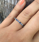 2ct Baguette Round Blue Sapphire Half Eternity Wedding Band 14k White Gold Over