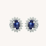 2ct Oval Cut Blue Sapphire Diamond Halo Stud Earrings 14k White Gold Finish