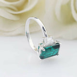 3ct Green Emerald Cut Engagement Ring Diamond Accents Trilogy 14k WhiteGold Over