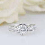 3ct Round Cut Diamond Engagement Ring Dual Row Accent Women 14k WhiteGold Finish