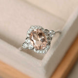 1.8ct Engagement Ring Oval Cut Morganite Antique Inspired 14k White Gold Finish