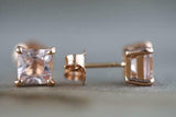 0.5ct Cushion Cut Peach Morganite Solitaire Stud Earrings 14k Rose Gold Finish
