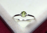 0.3ct Engagement Ring Oval Cut Peridot Trilogy Minimalist 14k White Gold Finish