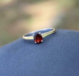 0.7ct Engagement Ring Oval Cut Red Garnet Solitaire Women 14k White Gold Finish