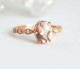 1.4ct Oval Cut Peach Morganite Engagement Ring Diamond Accent 18k Rose Gold Over