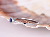 0.4ct Round Cut Blue Sapphire Engagement Ring Diamond Trilogy 14k WhiteGold Over
