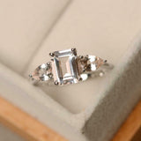 1.7ct Emerald Cut Peach Morganite Pear Accents Trilogy Ring 14k WhiteGold Finish