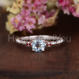 0.5ct Round Cut Simulated Aquamarine Minimal Garnet Ring 14k White Gold Plated
