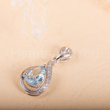 1ct Pear Simulated Blue Aquamarine Anniversary Pendant 14k White Gold Plated