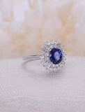 2ct Oval Cut Blue Sapphire Engagement Ring Diamond Ballerina 14k White Gold Over