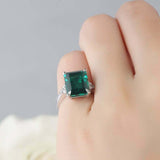 3.55ct Green Emerald Cut Diamond Petite Round Accents Ring 14k White Gold Finish