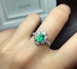 2.2ct Engagement Ring Oval Cut Green Emerald Floral Cocktail 14k White Gold Over