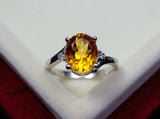 2.2ct Engagement Ring Oval Cut Yellow Citrine Three Stone 14k White Gold Finish