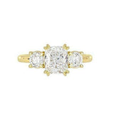 2.5ct Cushion Diamond Round Accent Trilogy Solitaire Ring 14K Yellow Gold Over