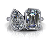 2.2ct Emerald Cut Simulated Diamond Bezel Two Stone Ring 14k Yellow Gold Plated