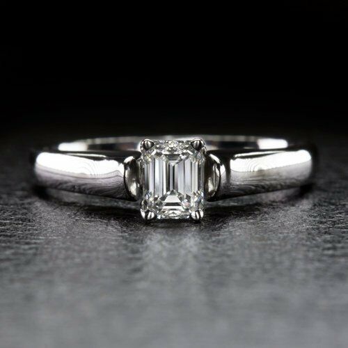 0.75Ct Emerald Cut VVS1D Diamond Solitaire Engagement Ring 18K White Gold Finish