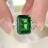 2.25ct Green Emerald Cut Simulated Trilogy Engagement Ring 14k White Gold Plated