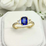 2.4ct Radiant Cut Blue Sapphire Solitaire with Accents Ring 14k Yellow Gold Over