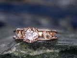 1.5Ct Round Cut Peach Morganite Bamboo Leaf Engagement Ring 14K Rose Gold Finish
