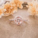 1.5ct Round Cut Simulated Morganite Halo Engagement Ring 14k Rose Gold Plated
