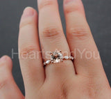 1ct Round Cut Simulated Morganite Solitaire with Accent Ring 14k RoseGold Plated