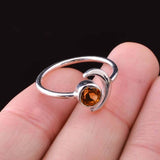 0.3ct Engagement Ring Round Cut Yellow Citrine Crescent Moon 14k White Gold Over
