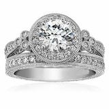 2.5ct Round Cut Diamond Engagement Ring 18k White Gold Finish Vintage Bridal Set