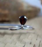0.6ct Engagement Ring Pear Cut Red Garnet Solitaire Women 14k White Gold Finish