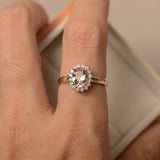 1.2ct Engagement Ring Oval Cut Morganite Diamond Halo Floral 14k RoseGold Finish