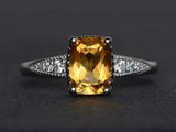 2.4ct Cushion Cut Citrine Milgrain Solitaire Accent Ring 14k White Gold Finish