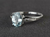 2.3ct Engagement Ring Oval Cut Blue Aquamarine Diamond Accent 14k WhiteGold Over