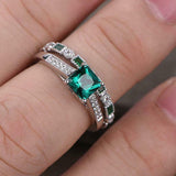 2.2ct Engagement Ring Princess Cut Emerald Bridal Set Band 14k White Gold Finish