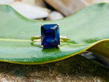2.4ct Engagement Ring Radiant Cut Blue Sapphire Solitaire 14k Yellow Gold Finish