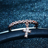 1Ct Round Cut Diamond Christ Cross Minimalist Slim Ring Band 14K Rose Gold Over