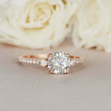 1.6ct Round Cut Diamond Engagement Ring Trilogy 14k Rose Gold Finish with Accent