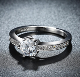 2Ct Round Cut Diamond Five Prong Solitaire with Accent Ring 14K White Gold Over