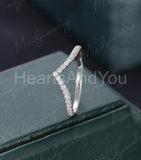 0.55ct Round Cut Moissanite Curved Stacking Wedding Band 14k White Gold Plated