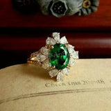 2.3ct Oval Cut Simulated Emerald Cocktail Engagement Ring 14k Yellow Gold Plated