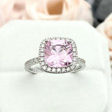 2.4ct Cushion Cut Pink Sapphire Round Diamond Halo Ring 14k White Gold Finish