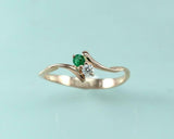 1ct Engagement Ring Round Cut Green Emerald Two Stone Bypass 14k RoseGold Finish