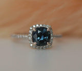 1.5ct Engagement Ring Cushion Cut London Blue Topaz Halo 14k White Gold Finish